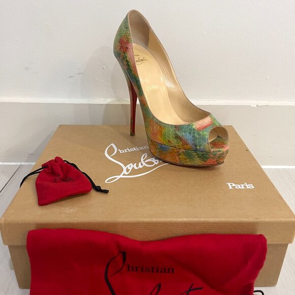 Auc Christian Louboutin Python Pixel Multicolor Troca 140 Peep Toe Pumps - Picture 10 of 14